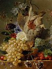 Grapes Paintings - Grapes Strawberries Chestnuts an Apple and Spring Flowers by George Jacobus Johannes Van